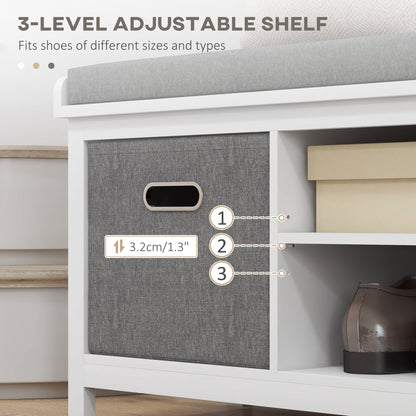 Shoe Bench with Cushioned Seat Fabric Drawers for Entryway Hallway White