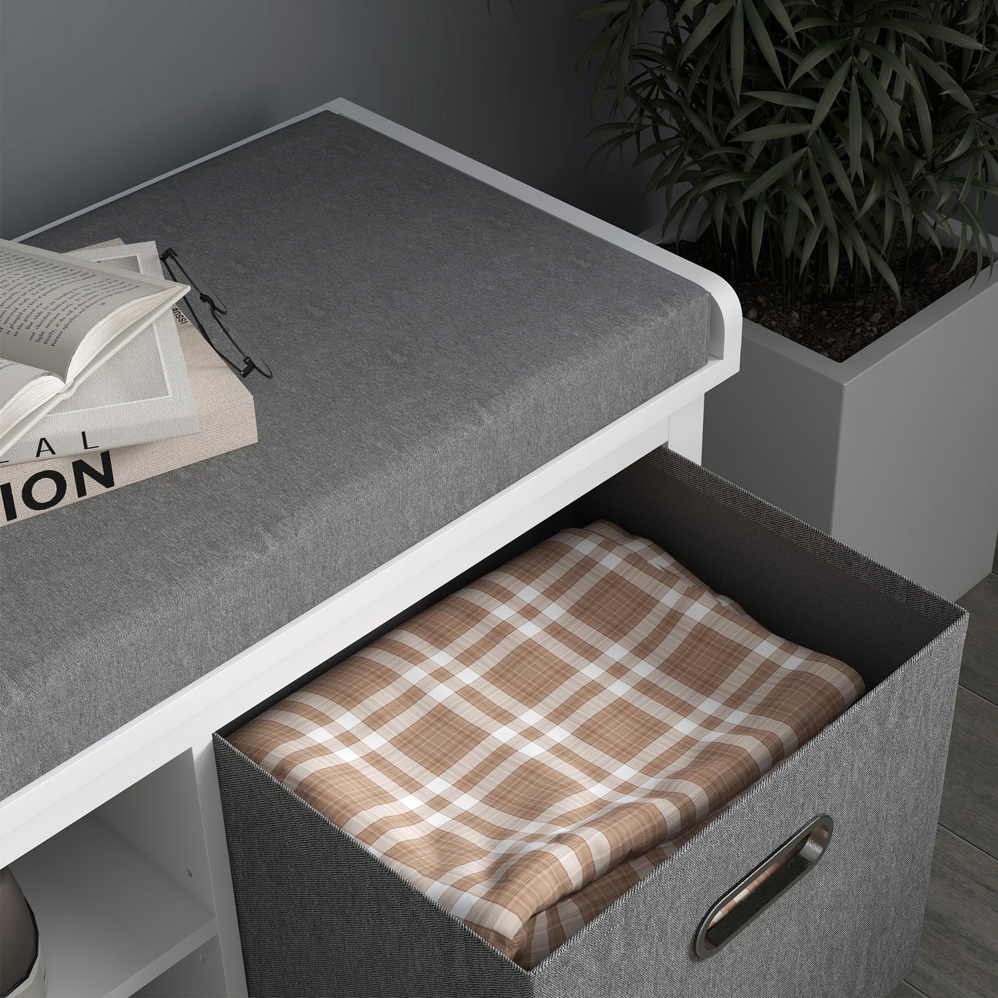 Shoe Bench with Cushioned Seat Fabric Drawers for Entryway Hallway White