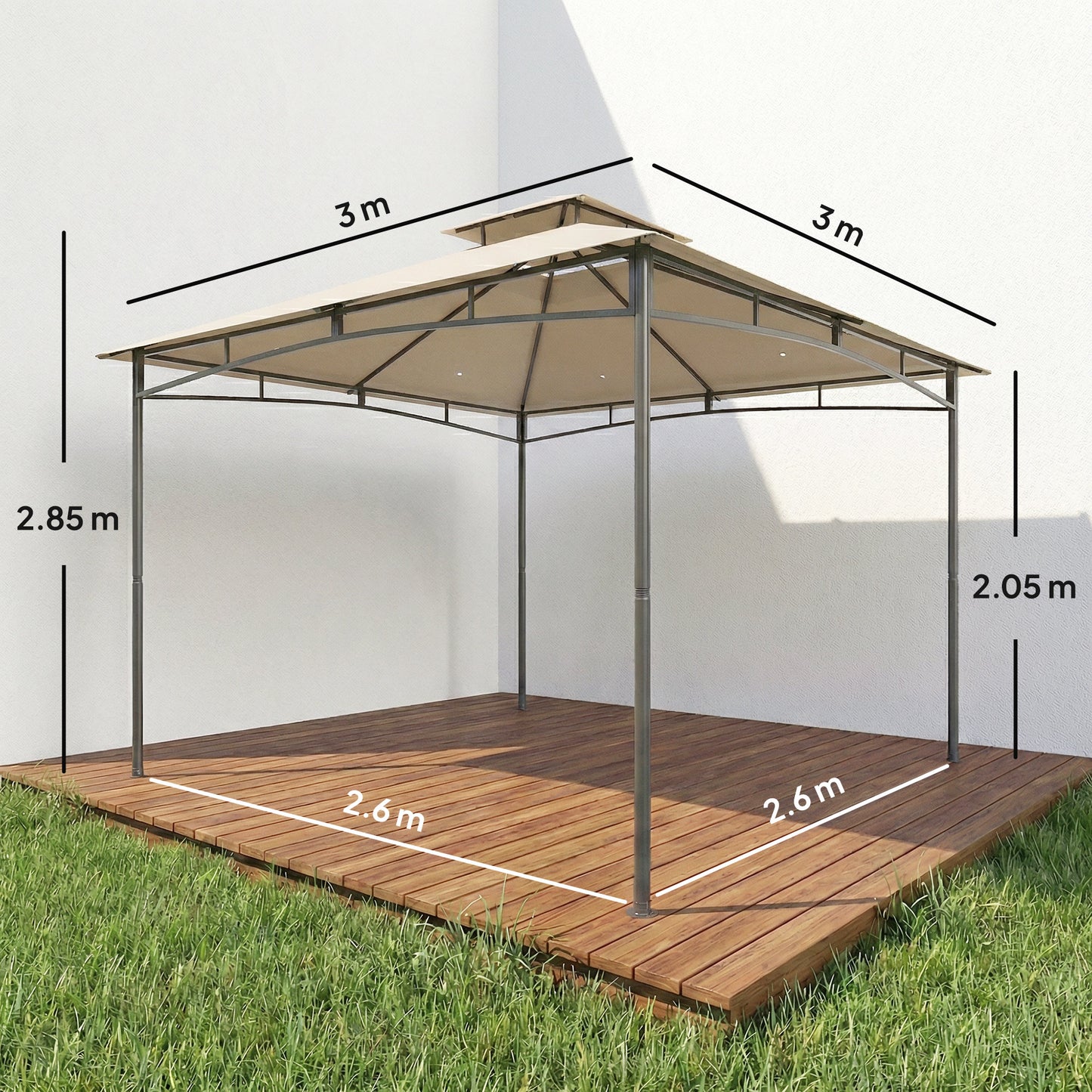 Outsunny 3 x 3 m Gazebo, Outdoor Gazebo Canopy with 2-Tier Roof, Khaki