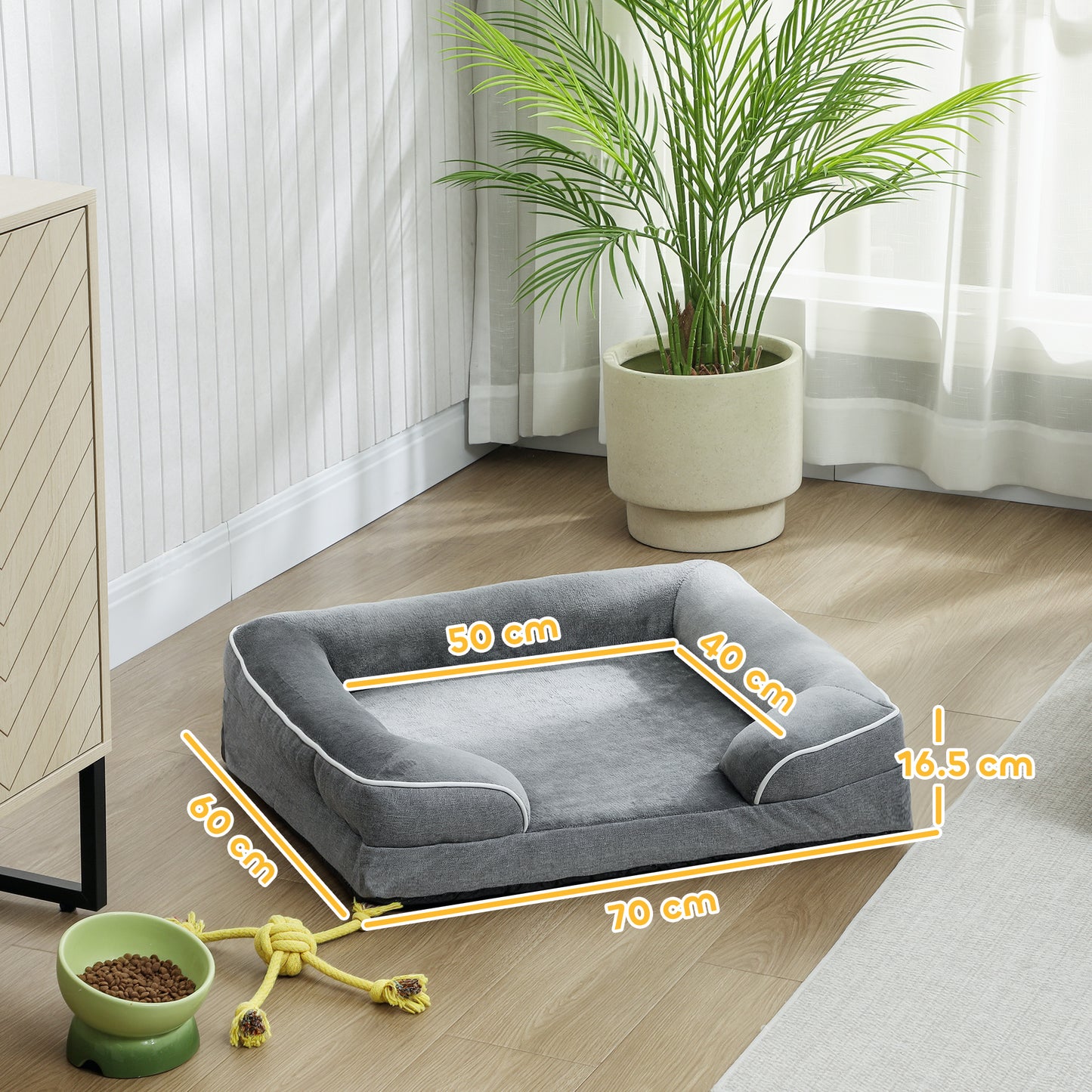 Dog Sofa Bed, Washable Pet Bed with Non-Slip Bottom, Grey