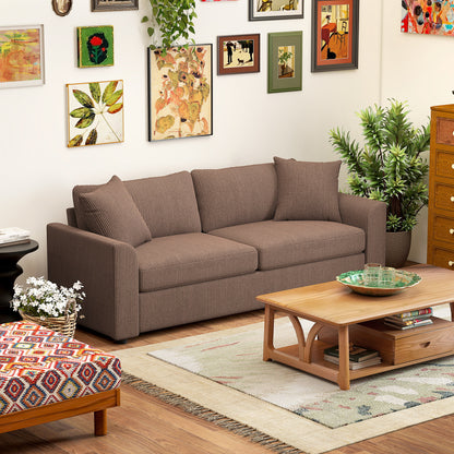 Modern 3 Seater Sofa with Spring Cushion, Upholstered Corduroy Settee for Living Room, Coffee