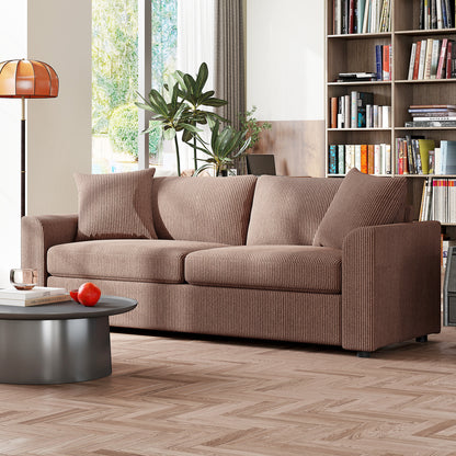 Modern 3 Seater Sofa with Spring Cushion, Upholstered Corduroy Settee for Living Room, Coffee