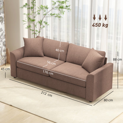 Modern 3 Seater Sofa with Spring Cushion, Upholstered Corduroy Settee for Living Room, Coffee