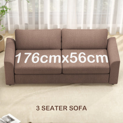 Modern 3 Seater Sofa with Spring Cushion, Upholstered Corduroy Settee for Living Room, Coffee