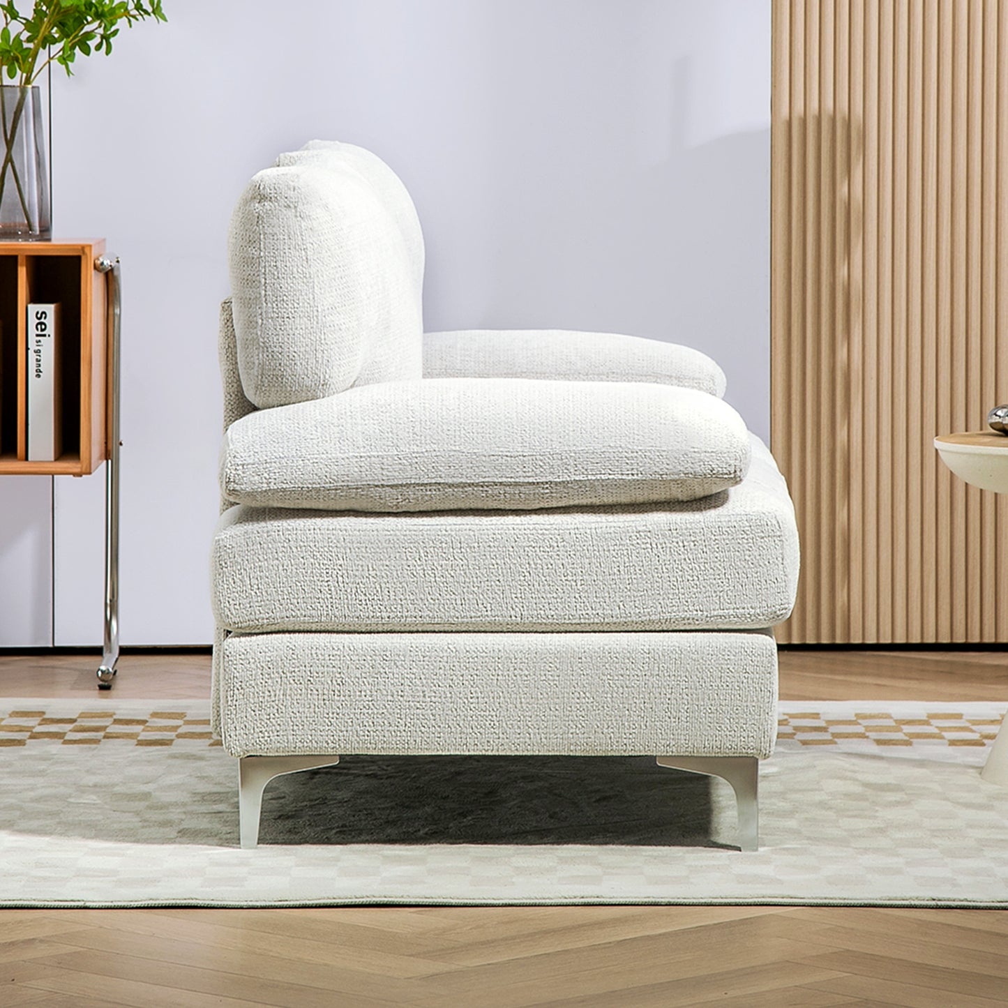 Elegant 2-Seater Modern Loveseat – Cream White with Sleek Metal Legs & Plush Spring Cushioning