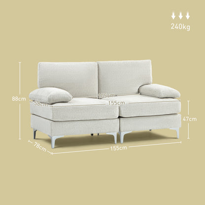 Elegant 2-Seater Modern Loveseat – Cream White with Sleek Metal Legs & Plush Spring Cushioning