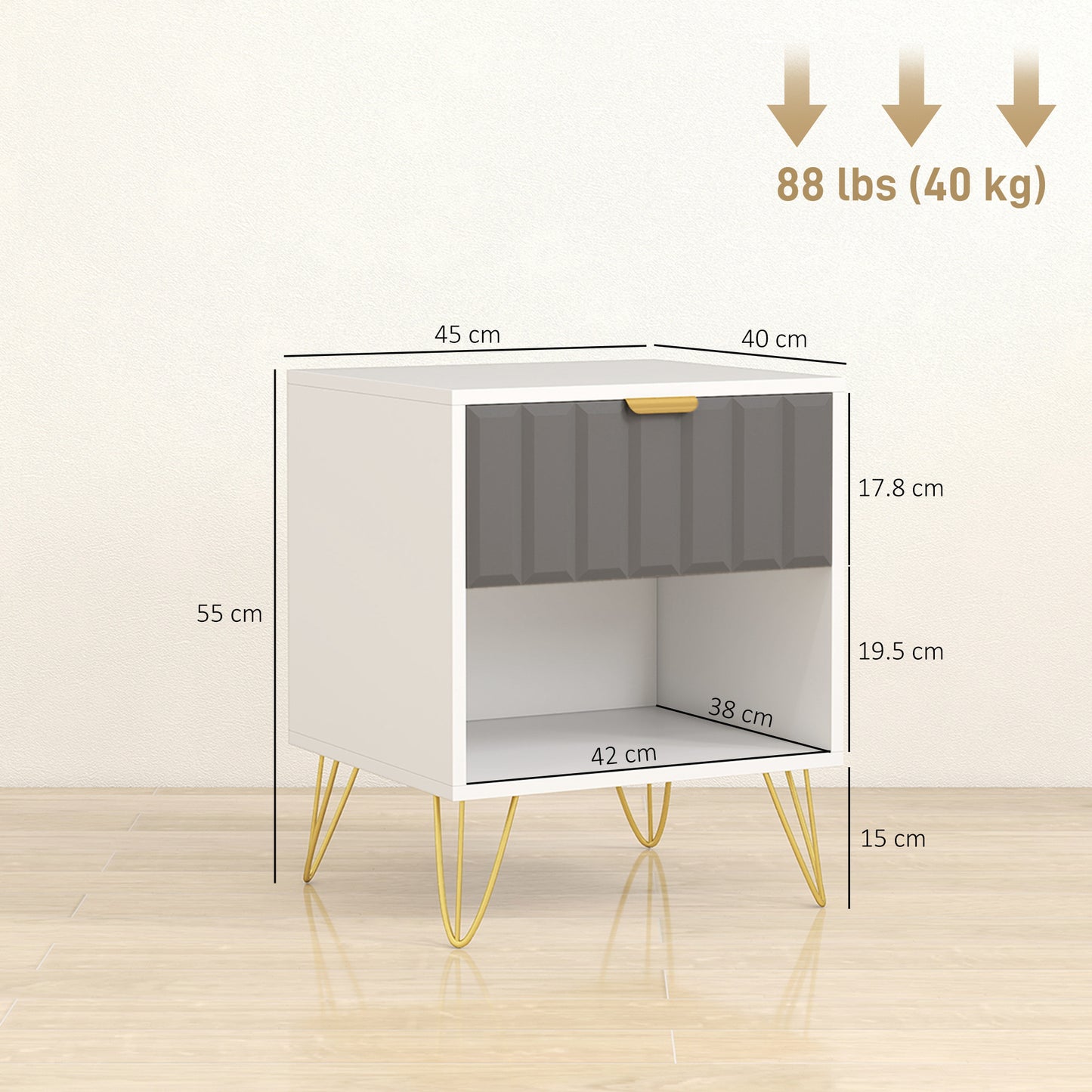 Bedside Drawers Modern Bedside Cabinet with Drawer and Handle, White