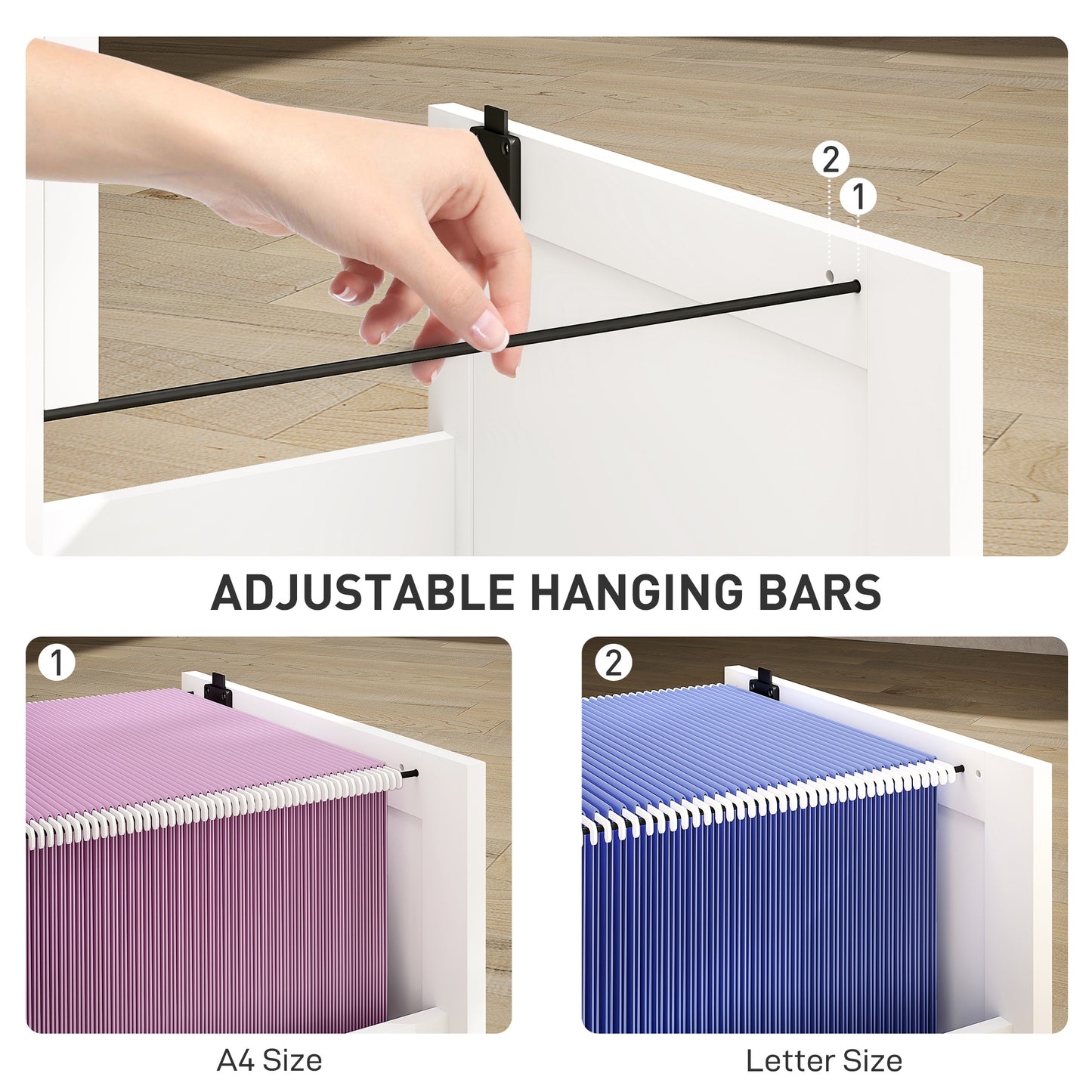 3 Drawer File Cabinet with Lock and Adjustable Hanging Bars, White
