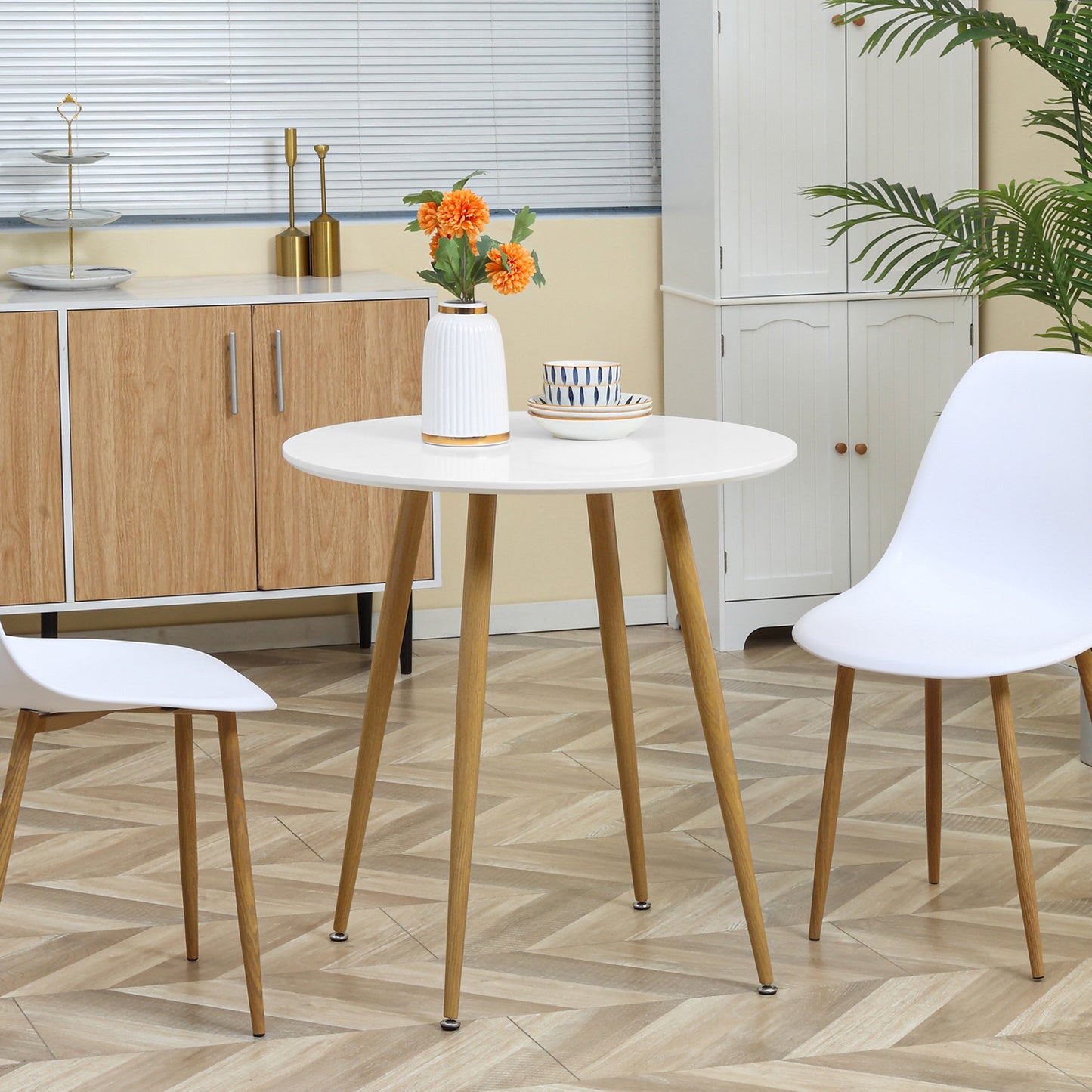 Round Dining Table with Matte Top Metal legs, Kitchen Table for 2 People