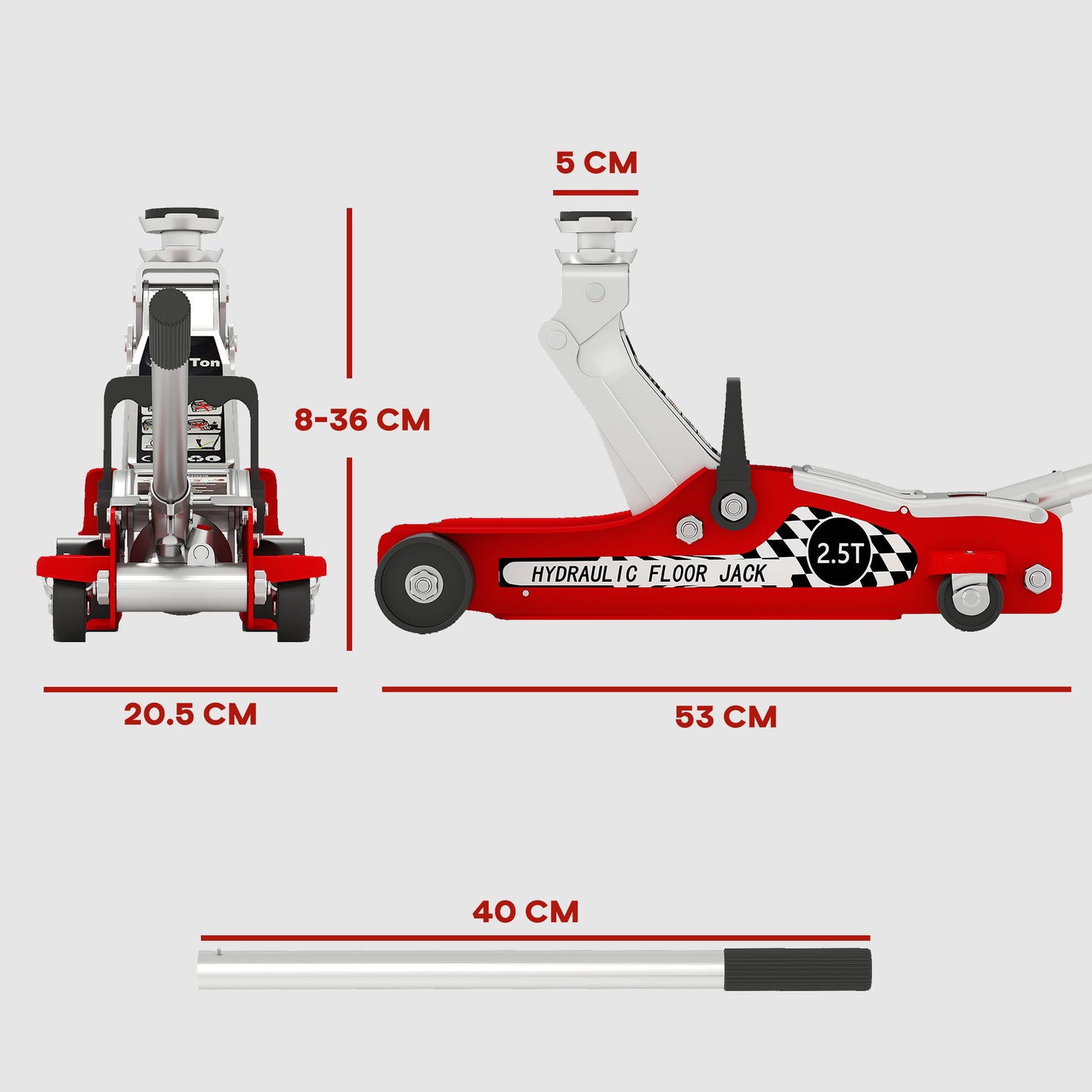 Hydraulic Low Profile Floor Jack, 2.5 T 80-360 mm Steel Car Jack, Red