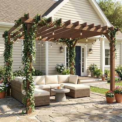 3 x 3 m Wooden Pergola Gazebo Grape Trellis, Maple Wood-effect