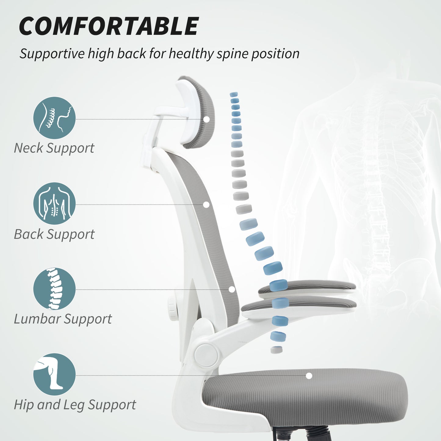 Ergonomic Mesh Office Chair with Headrest, Lumbar Support, Grey