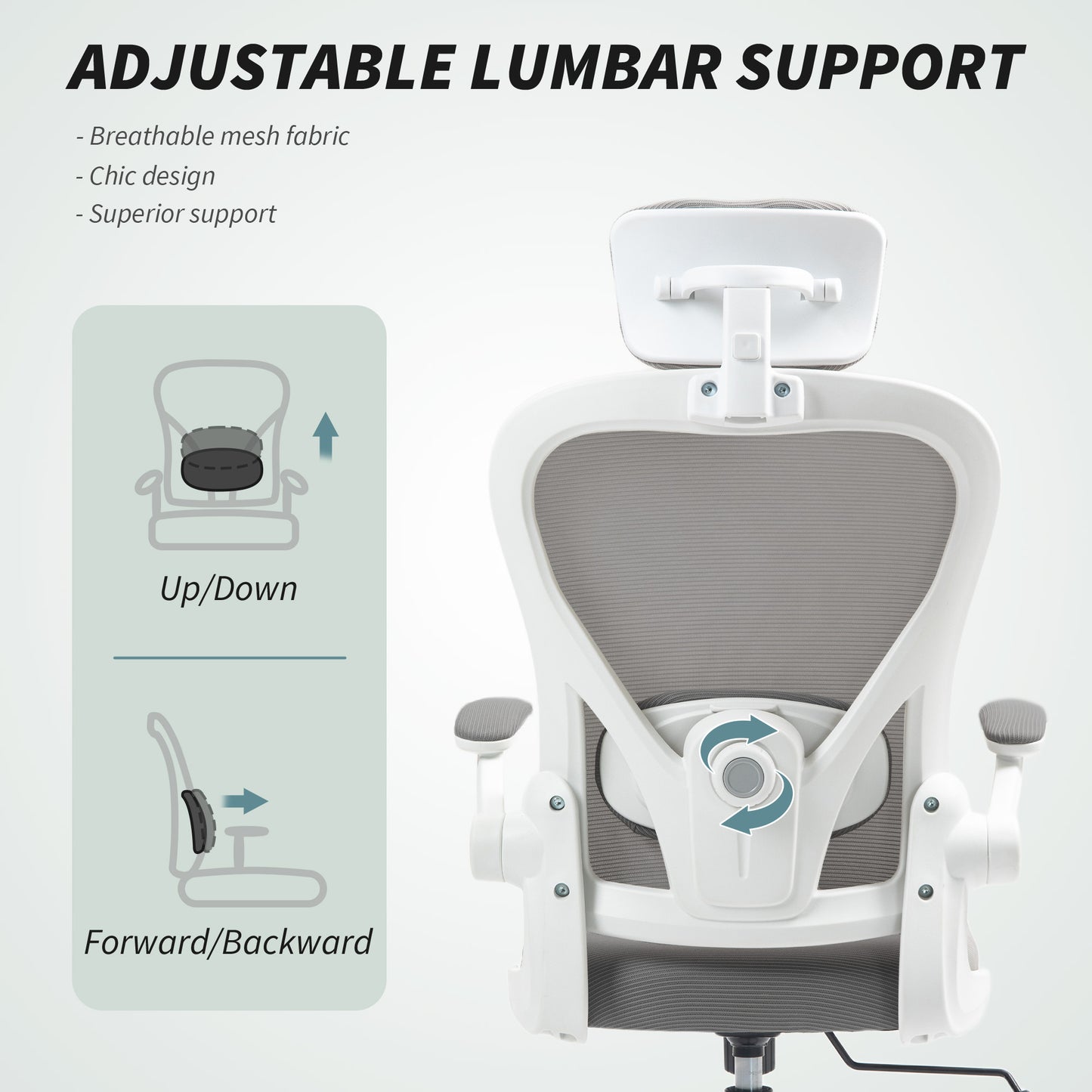 Ergonomic Mesh Office Chair with Headrest, Lumbar Support, Grey