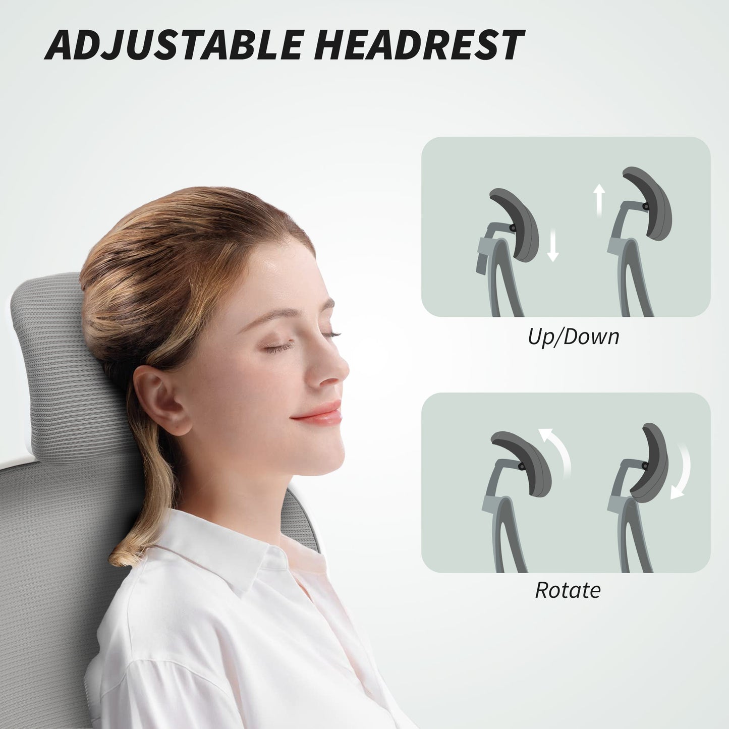 Ergonomic Mesh Office Chair with Headrest, Lumbar Support, Grey