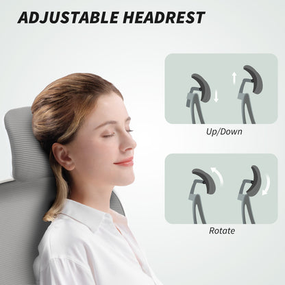 Ergonomic Mesh Office Chair with Headrest, Lumbar Support, Grey