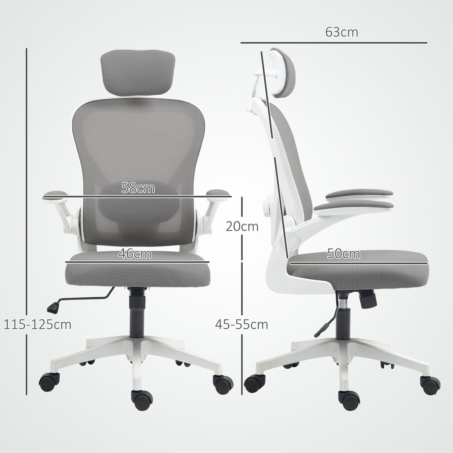 Ergonomic Mesh Office Chair with Headrest, Lumbar Support, Grey