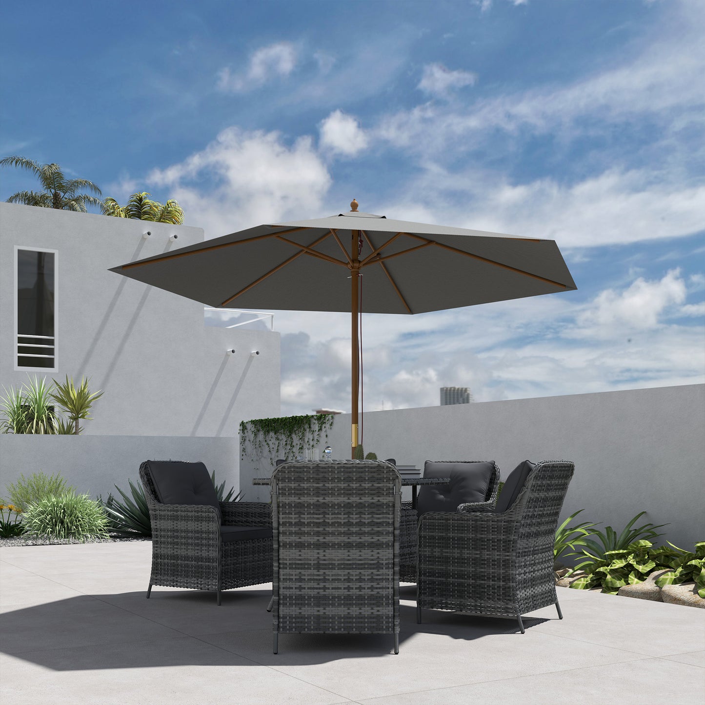 2.5m Wood Garden Parasol Sun Shade Outdoor Wooden Umbrella Canopy