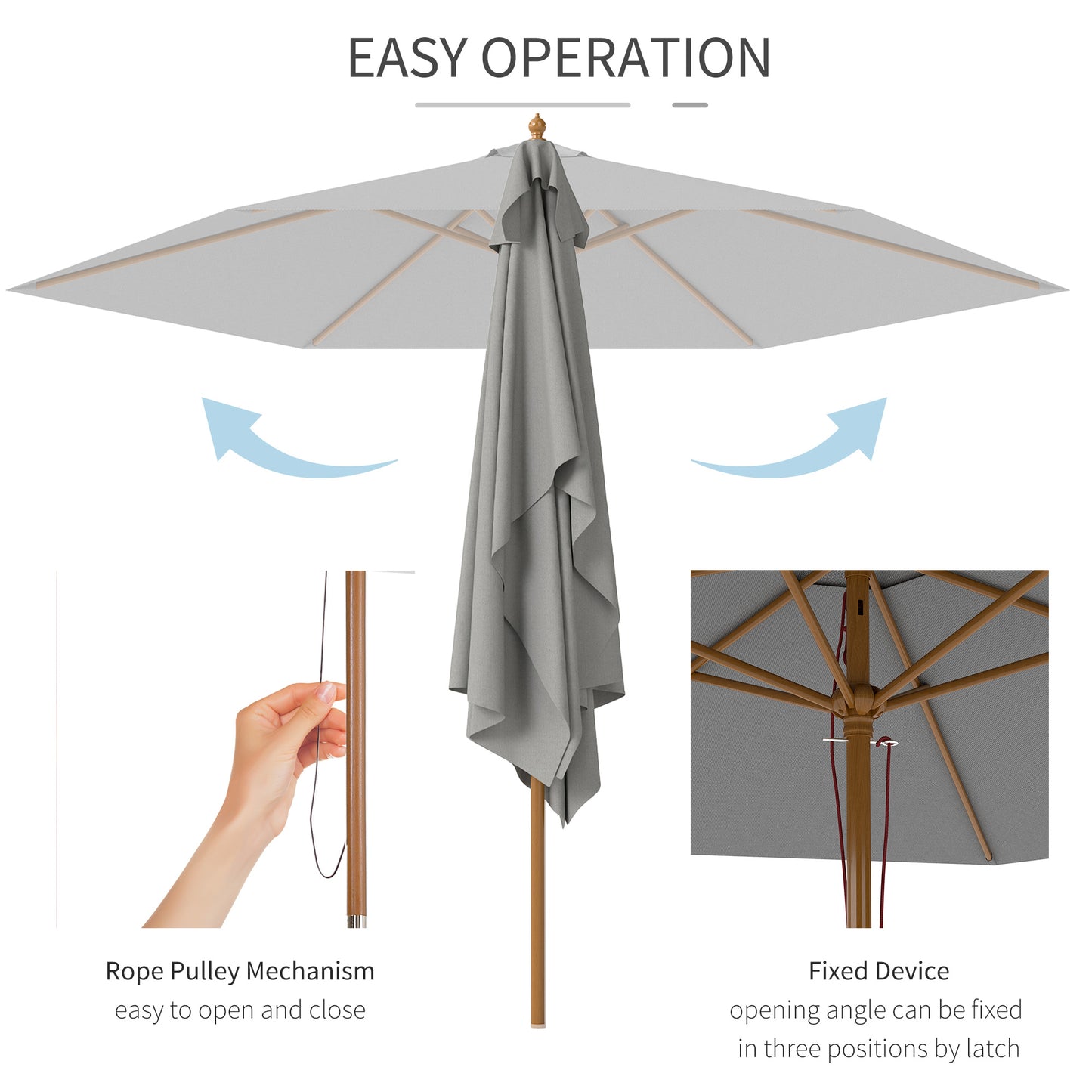 2.5m Wood Garden Parasol Sun Shade Outdoor Wooden Umbrella Canopy