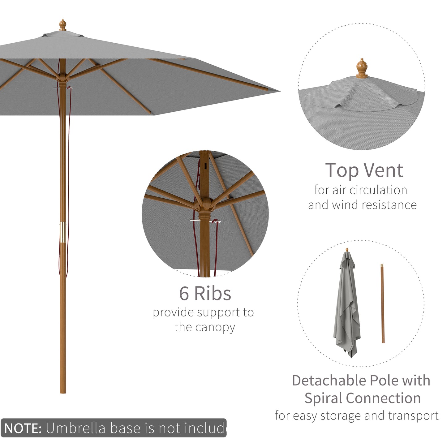 2.5m Wood Garden Parasol Sun Shade Outdoor Wooden Umbrella Canopy