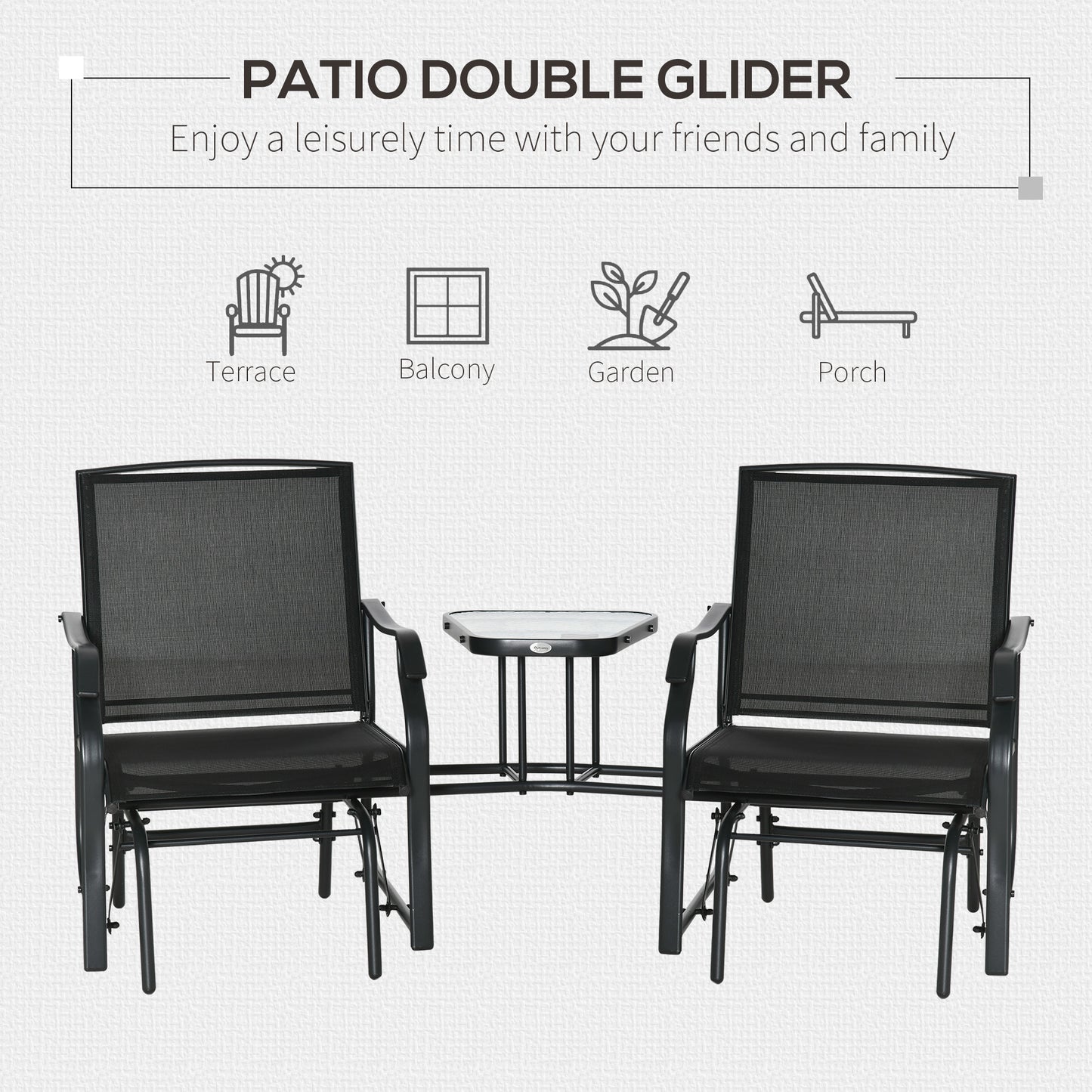 Double Glider Companion Rocking Chairs Loveseat Garden Table Black