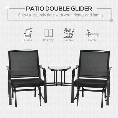 Double Glider Companion Rocking Chairs Loveseat Garden Table Black