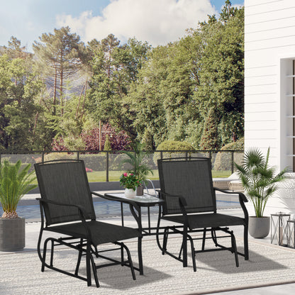 Double Glider Companion Rocking Chairs Loveseat Garden Table Black