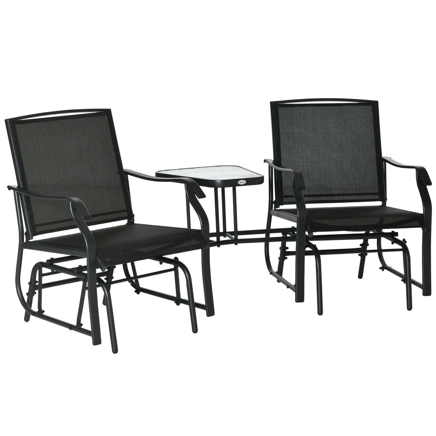 Double Glider Companion Rocking Chairs Loveseat Garden Table Black