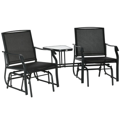 Double Glider Companion Rocking Chairs Loveseat Garden Table Black