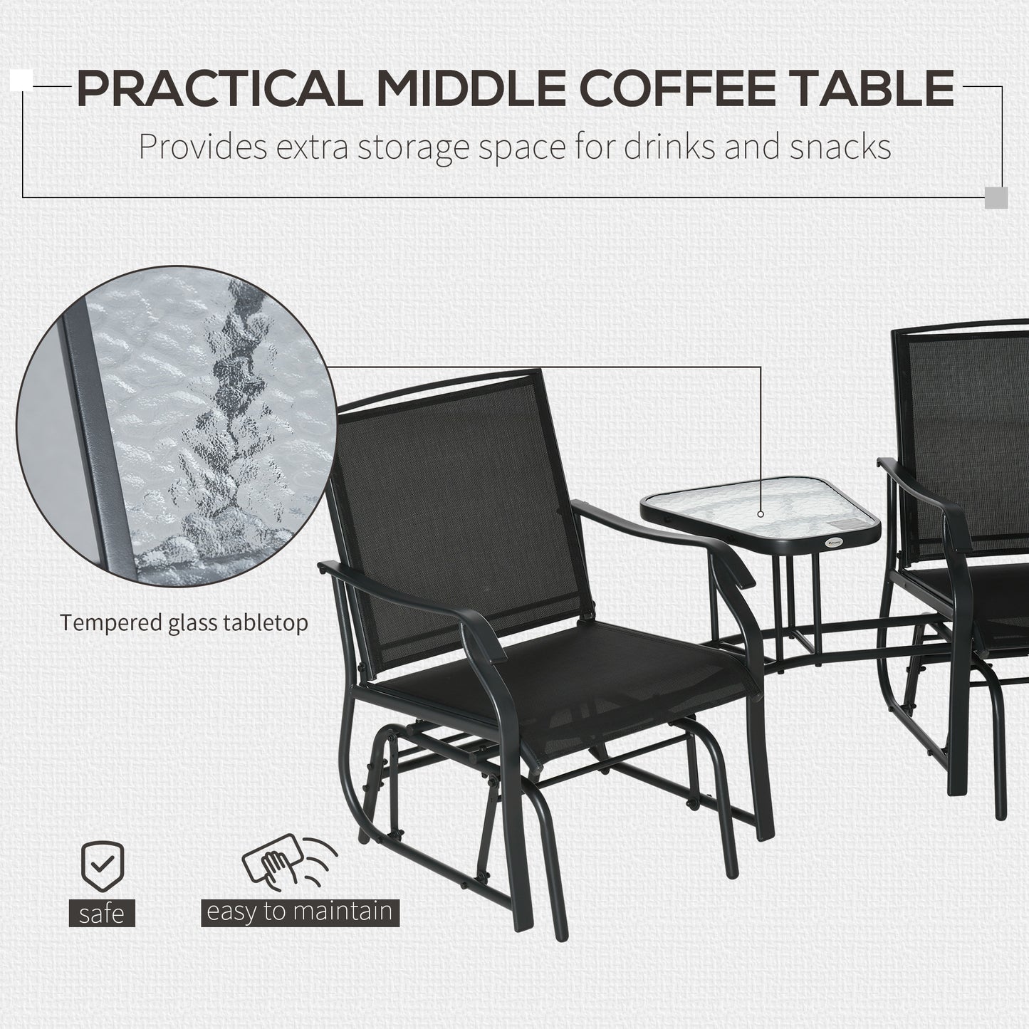 Double Glider Companion Rocking Chairs Loveseat Garden Table Black
