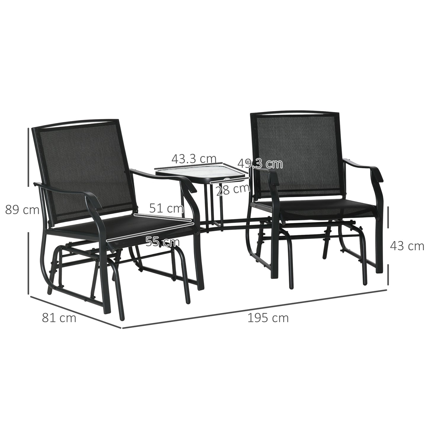 Double Glider Companion Rocking Chairs Loveseat Garden Table Black