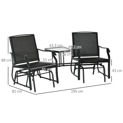 Double Glider Companion Rocking Chairs Loveseat Garden Table Black