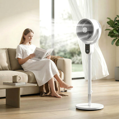 20 dB Silent Standing Fan for Bedroom, 42" Pedestal Fan with 70° Oscillating, 90° Vertical Tilt, 8 Speeds, Remote Control, 12H Timer, Adjustable Height, Child Lock, White