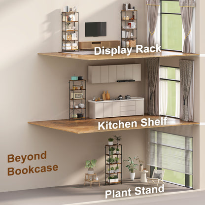 Industrial Bookshelf, Freestanding Bookcase, Rustic Brown and Black