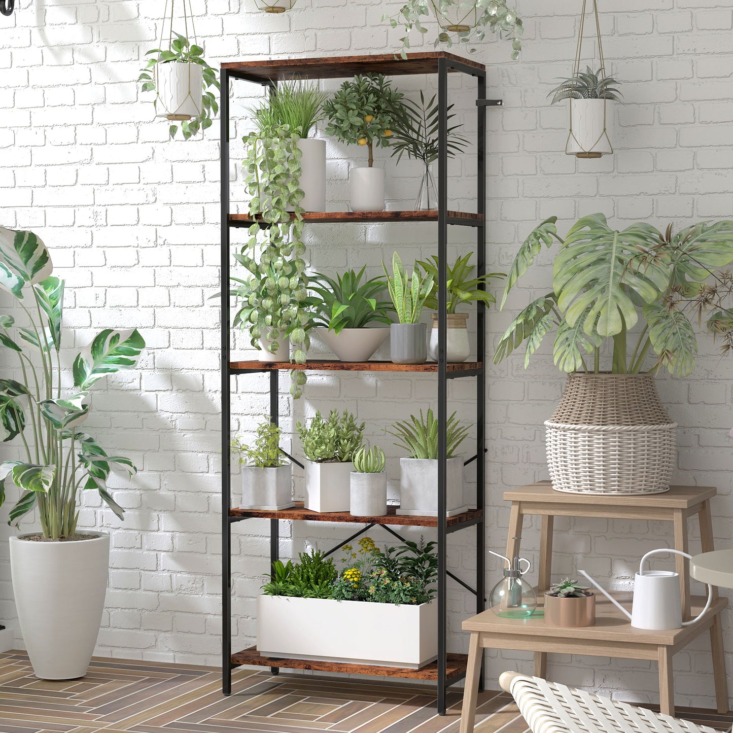 Industrial Bookshelf, Freestanding Bookcase, Rustic Brown and Black
