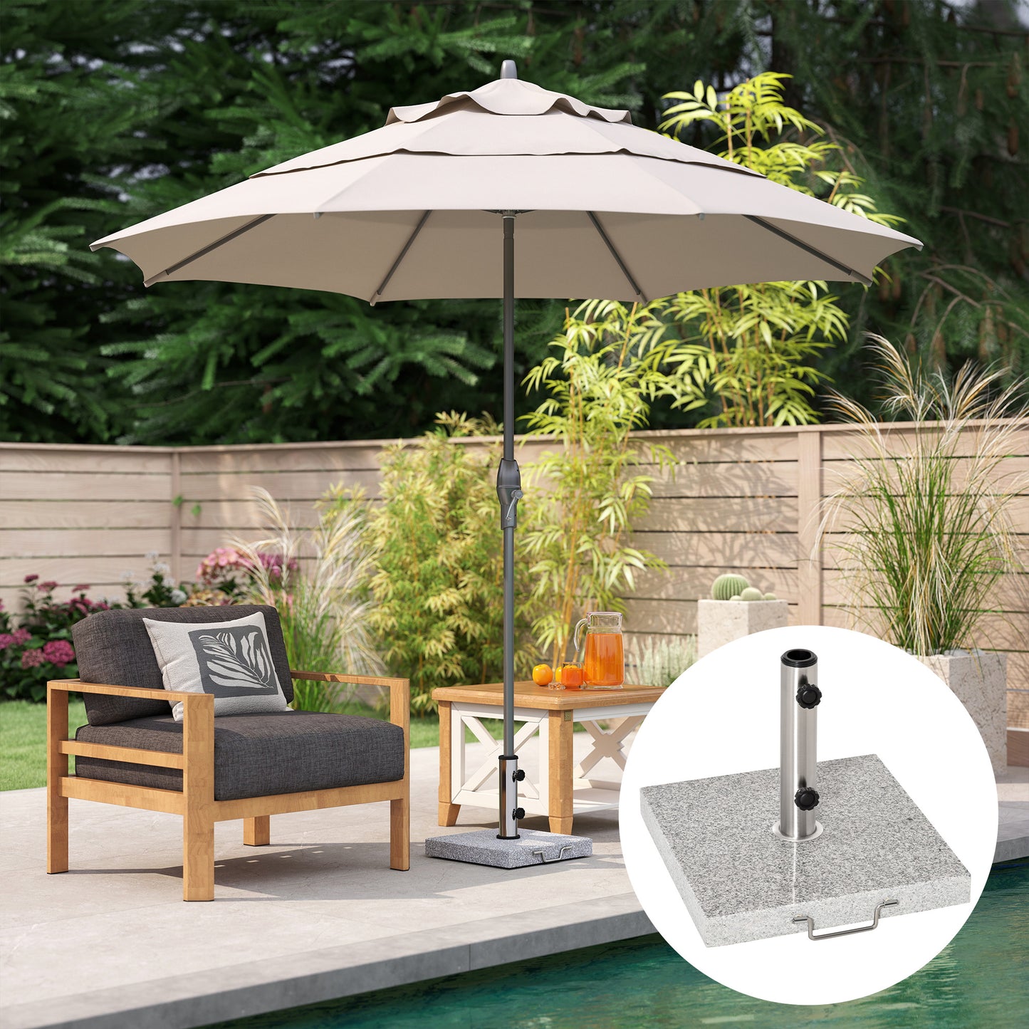 25KG Umbrella Base Parasol Holder Outdoor Wheel Marbel Lawn Garden