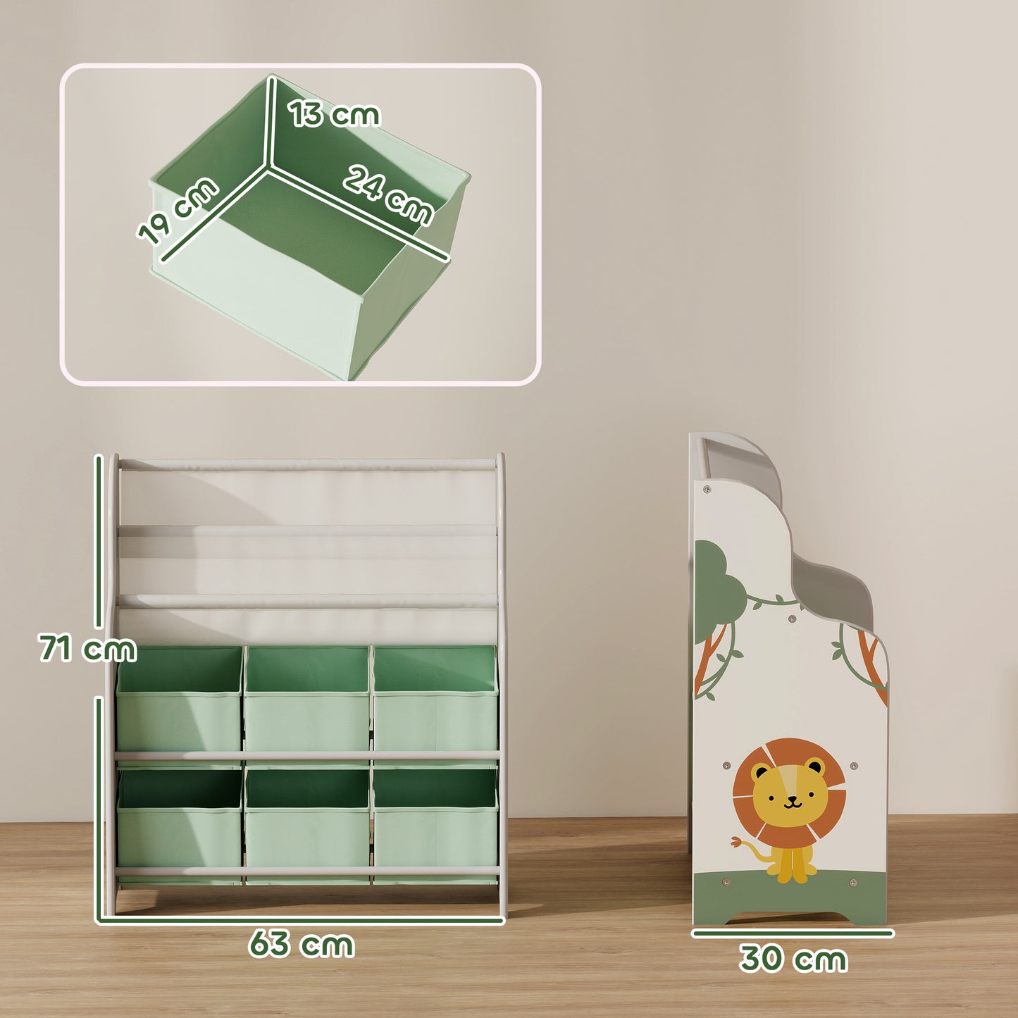 Kids Storage Unit with 6 Fabric Drawers & 2-Tier Sling Rack, Green