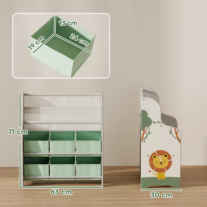 Kids Storage Unit with 6 Fabric Drawers & 2-Tier Sling Rack, Green