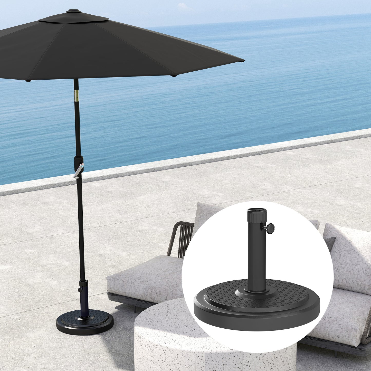 22kg Garden Parasol Base, Round HDPE Sun Umbrella Base, Black