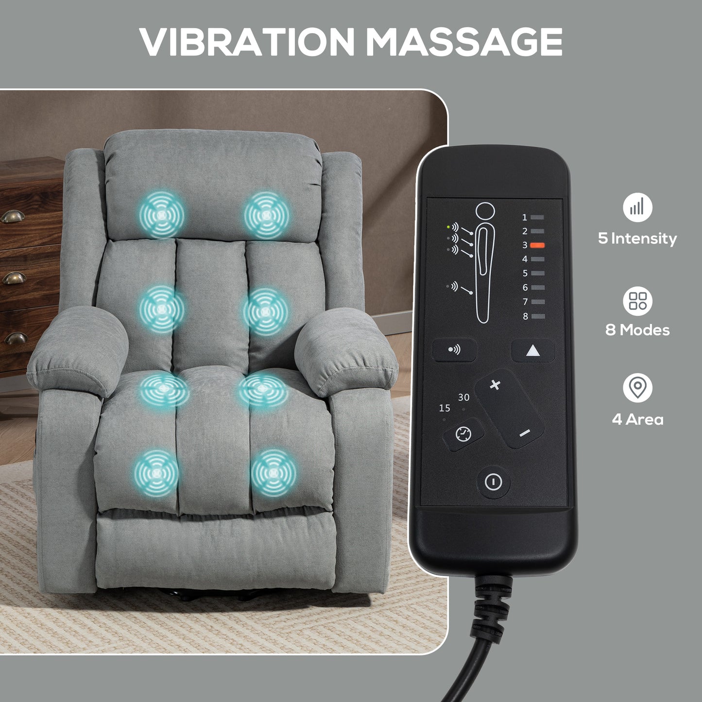 Power Lift Recliner Chair for Elderly with Massage, Light Grey