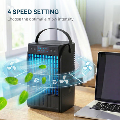 4-in-1 Mini Air Cooler with RGB 7 LED Light, Cooling Fan, Black