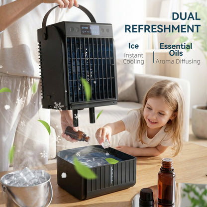4-in-1 Mini Air Cooler with RGB 7 LED Light, Cooling Fan, Black