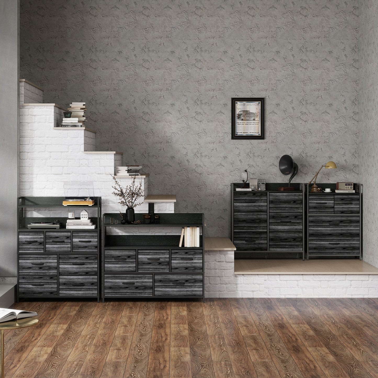 Bedroom Chest of Drawers 5 Drawer Dresser w/ Shelves, Black