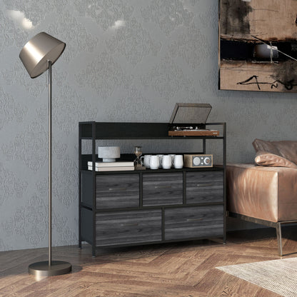 Bedroom Chest of Drawers 5 Drawer Dresser w/ Shelves, Black