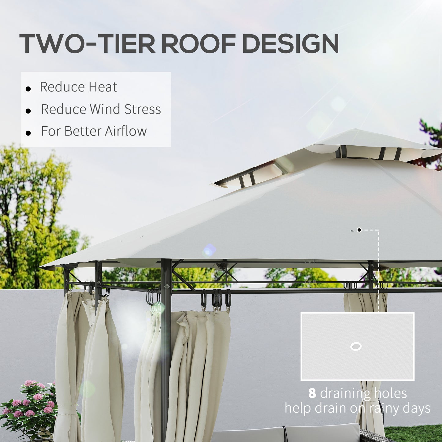 3 x 4m Garden Gazebo with Sides, Double Roof Metal Gazebo, White