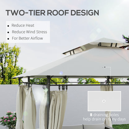 3 x 4m Garden Gazebo with Sides, Double Roof Metal Gazebo, White