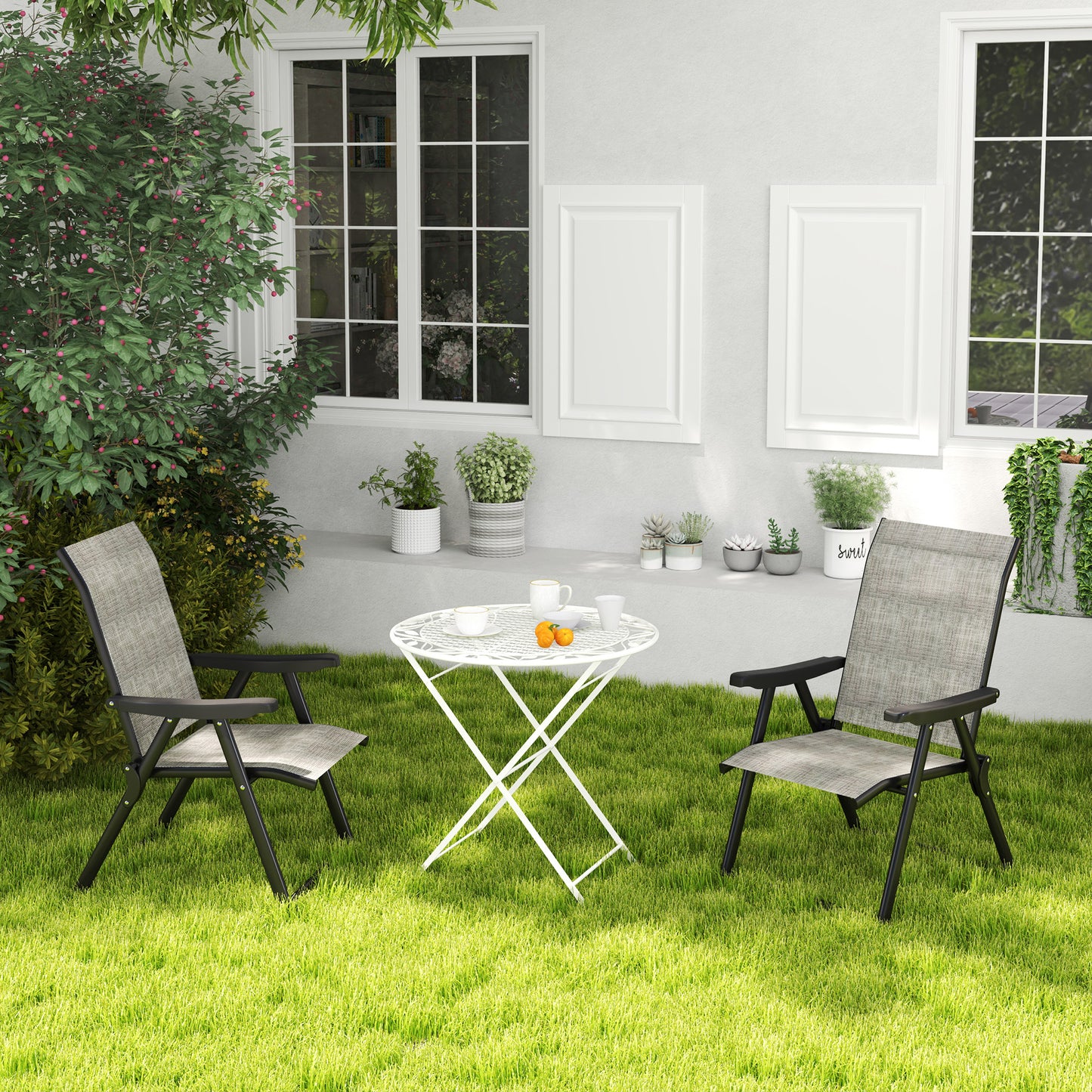 2PCS Folding Chair w/ Breathable Mesh Fabric Seat, Black and Grey