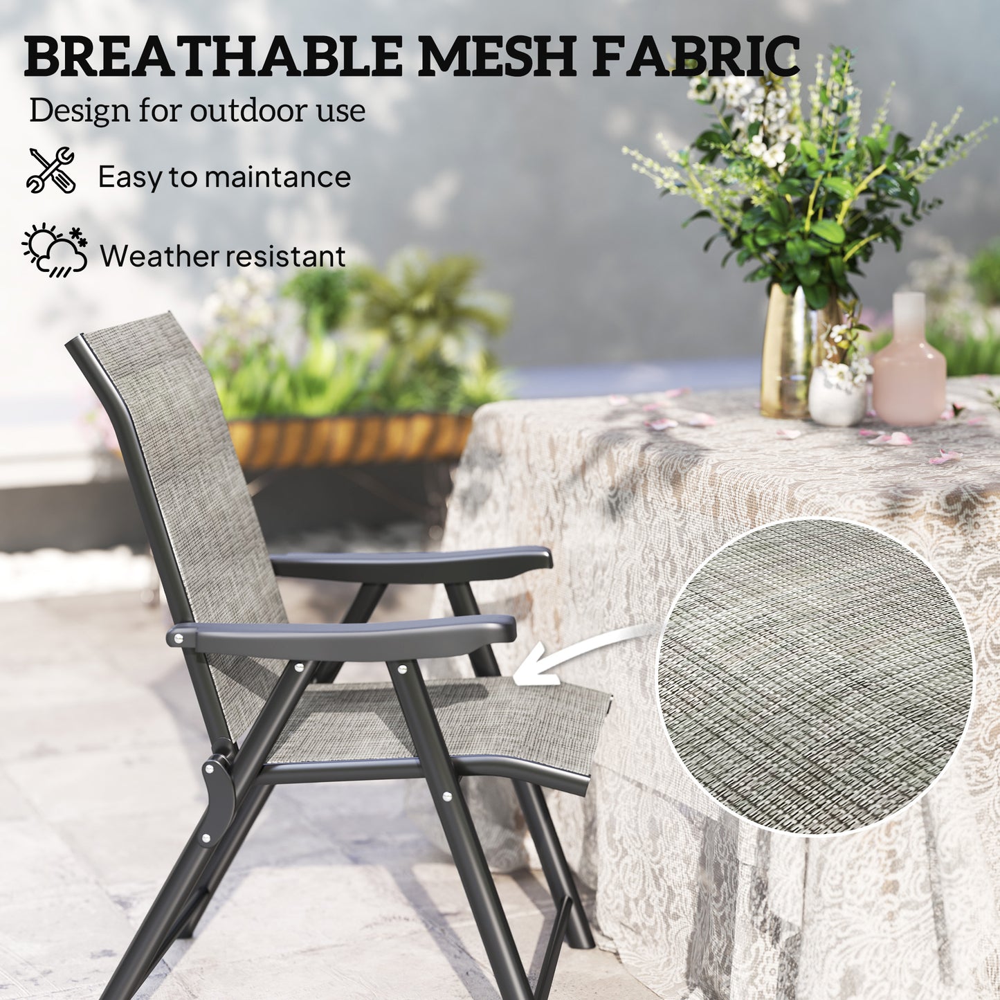 2PCS Folding Chair w/ Breathable Mesh Fabric Seat, Black and Grey