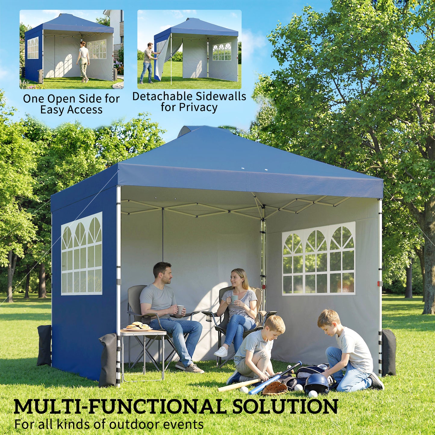 Pop Up Canopy Waterproof Height Adjustable 3 x 3 (m) Dark Blue
