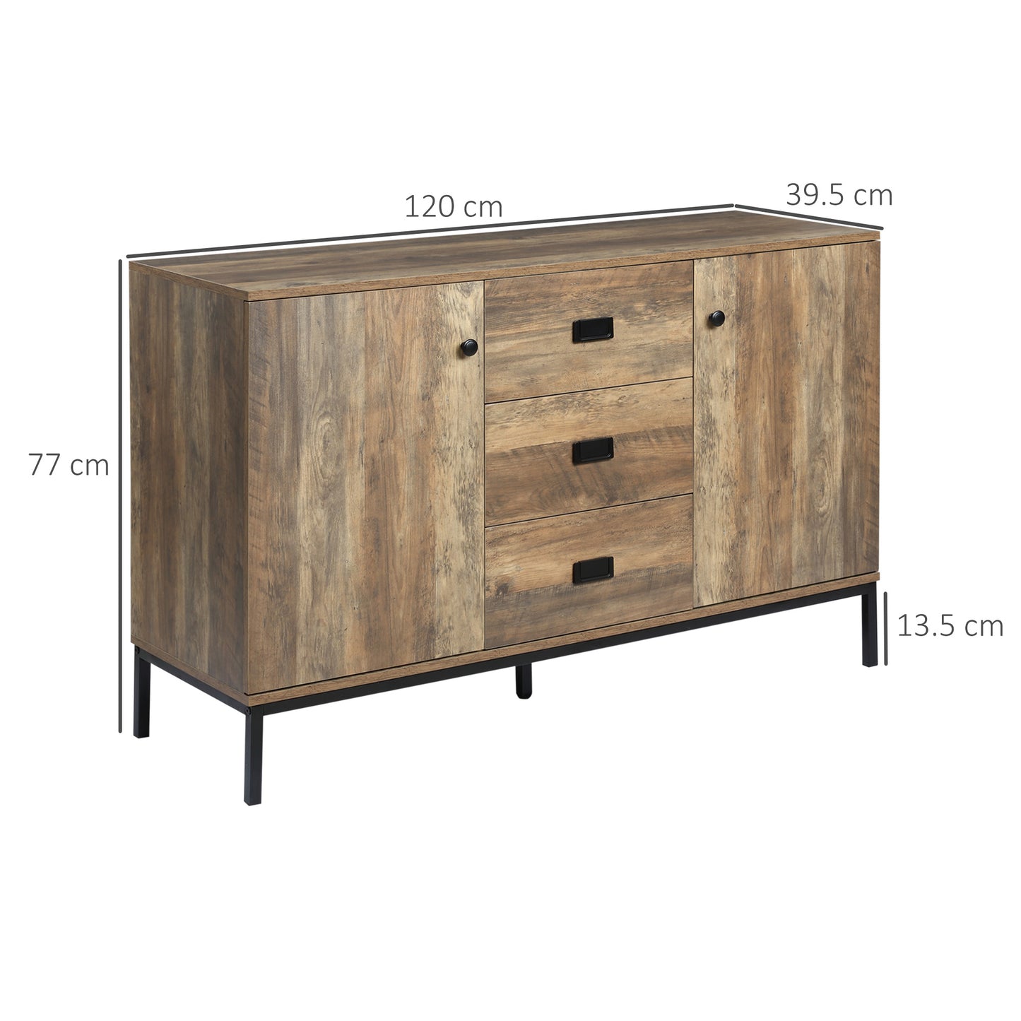 Industrial Sideboard, Storage Cabinet, Accent Cupboard Distressed Brown