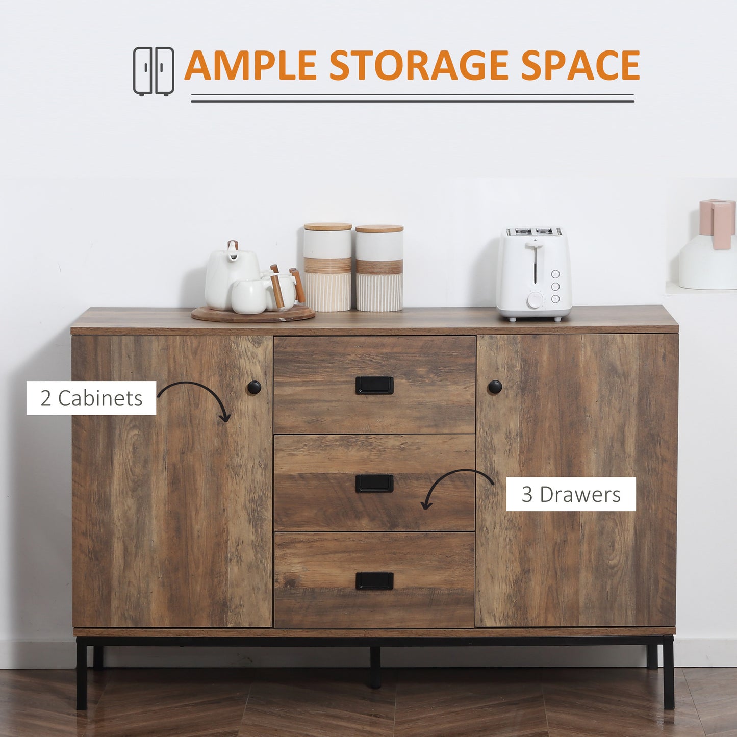 Industrial Sideboard, Storage Cabinet, Accent Cupboard Distressed Brown